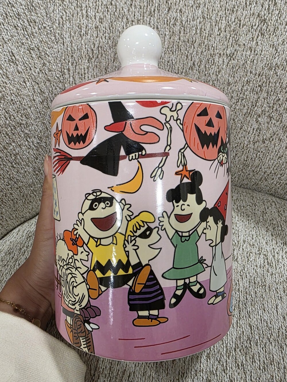 Peanuts Pink Halloween Ceramic Cookie Jar with Lid